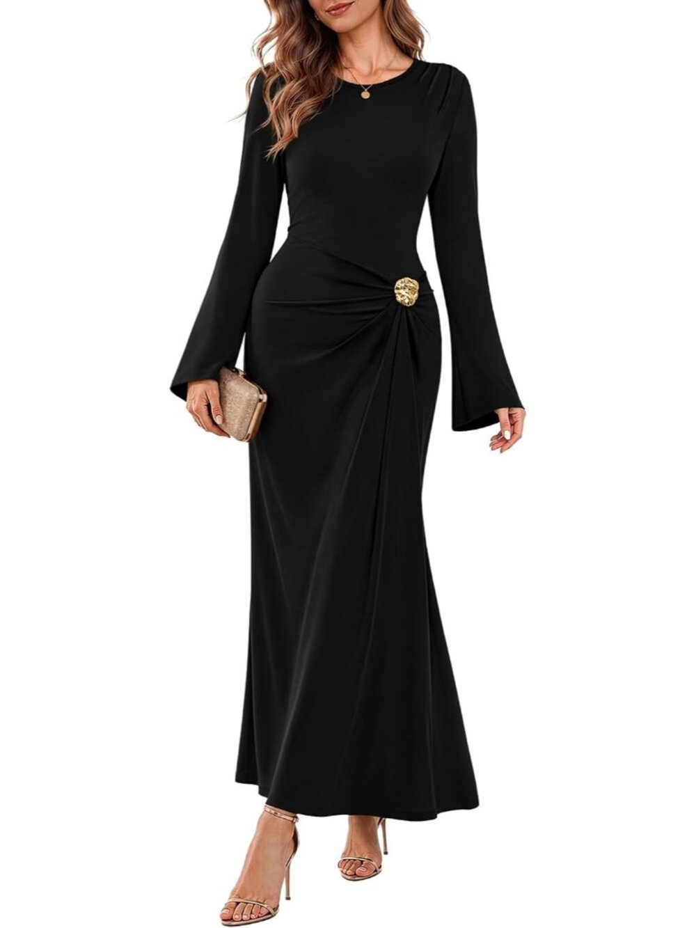 Women's Black Fashion Bodycon Long Sleeve Cocktail Outfits Guest Maxi Dresses
